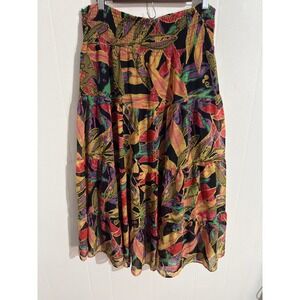 Fashion Bug Tiered Maxi Skirt Women XL Multicolor Boho Y2K Smocked Waist Floral